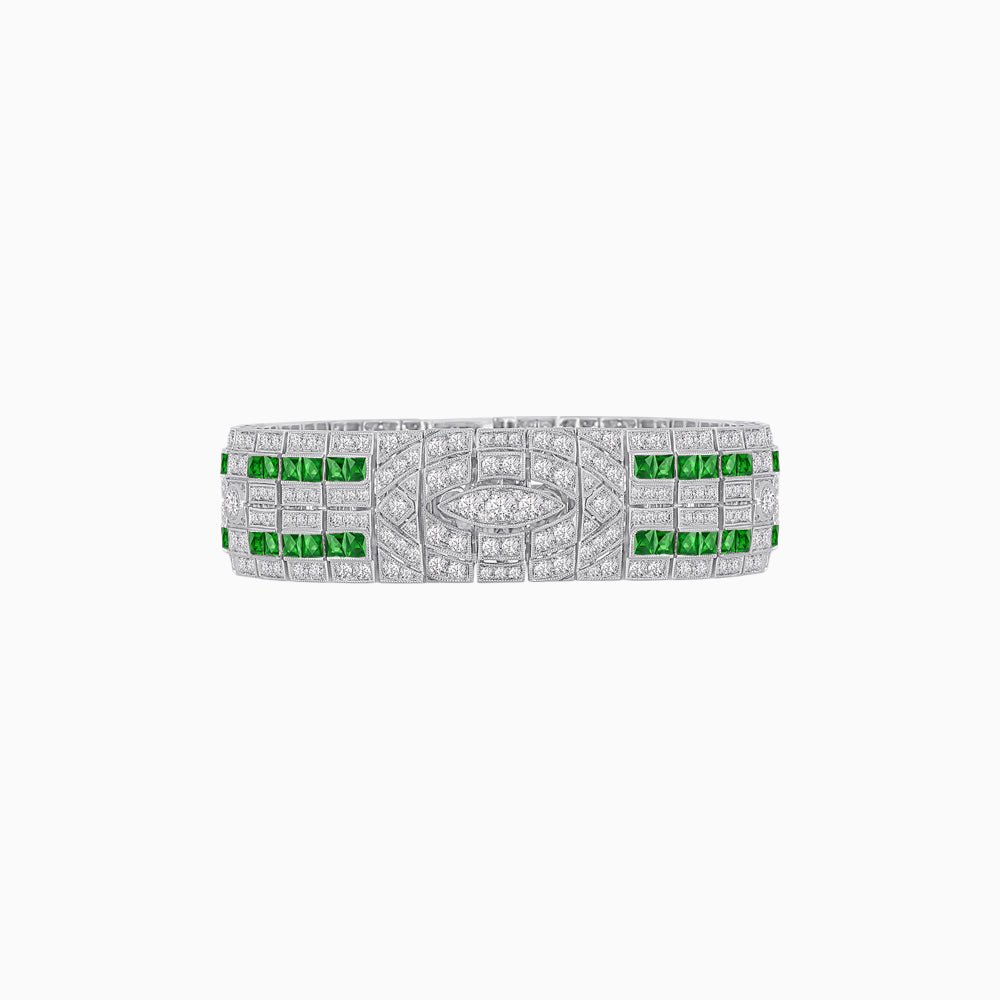 Art Deco Inspired Marquise Shaped Diamond And Gemstone Bracelet - Shahin Jewelry