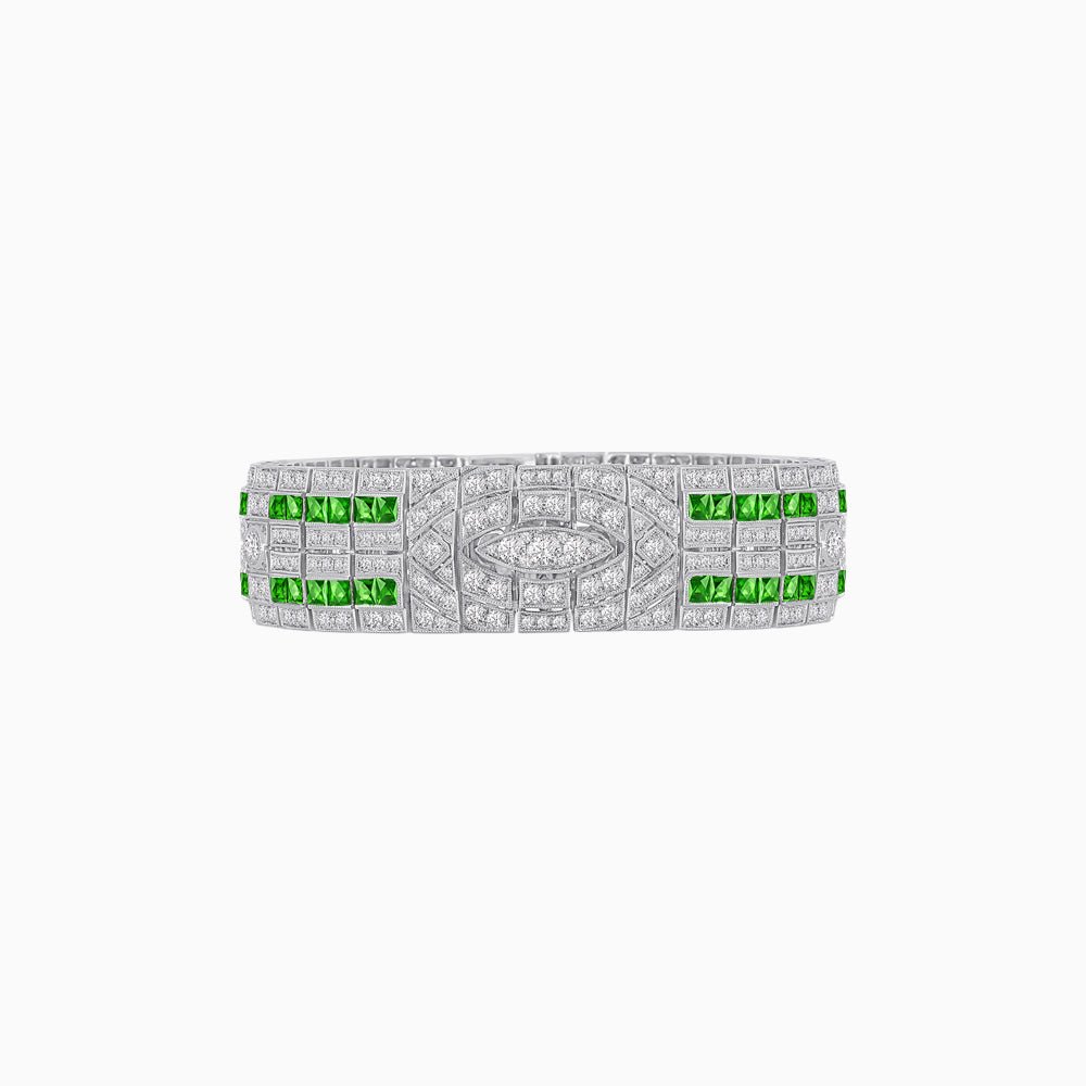 Art Deco Inspired Marquise Shaped Diamond And Gemstone Bracelet - Shahin Jewelry