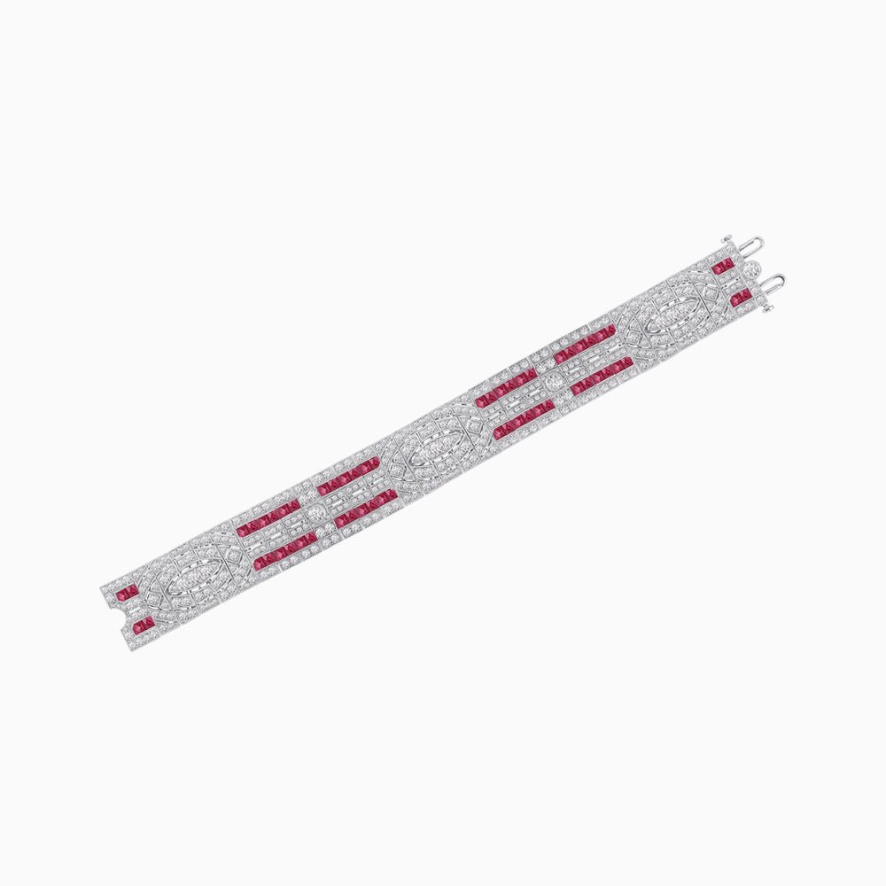 Art Deco Inspired Marquise Shaped Diamond And Gemstone Bracelet - Shahin Jewelry
