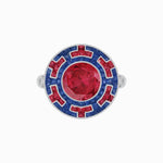 Load image into Gallery viewer, Art Deco-Inspired Mosaic Halo Ring Mounting with French-Cut Gemstone Inlay Custom Center Stone | Bold Symmetry | Hand-Applied Milgrain - Shahin Jewelry