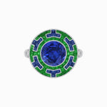 Load image into Gallery viewer, Art Deco-Inspired Mosaic Halo Ring Mounting with French-Cut Gemstone Inlay Custom Center Stone | Bold Symmetry | Hand-Applied Milgrain - Shahin Jewelry