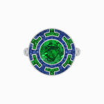 Load image into Gallery viewer, Art Deco-Inspired Mosaic Halo Ring Mounting with French-Cut Gemstone Inlay Custom Center Stone | Bold Symmetry | Hand-Applied Milgrain - Shahin Jewelry