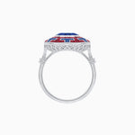 Load image into Gallery viewer, Art Deco-Inspired Mosaic Halo Ring Mounting with French-Cut Gemstone Inlay Custom Center Stone | Bold Symmetry | Hand-Applied Milgrain - Shahin Jewelry