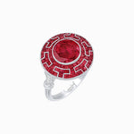 Load image into Gallery viewer, Art Deco-Inspired Mosaic Halo Ring Mounting with French-Cut Gemstone Inlay Custom Center Stone | Bold Symmetry | Hand-Applied Milgrain - Shahin Jewelry