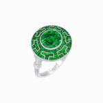 Load image into Gallery viewer, Art Deco-Inspired Mosaic Halo Ring Mounting with French-Cut Gemstone Inlay Custom Center Stone | Bold Symmetry | Hand-Applied Milgrain - Shahin Jewelry