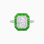 Load image into Gallery viewer, Art Deco Inspired Octagonal Halo Ring with Oval Center Stone and French-Cut Gemstone Border - Shahin Jewelry