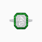 Load image into Gallery viewer, Art Deco Inspired Octagonal Halo Ring with Oval Center Stone and French-Cut Gemstone Border - Shahin Jewelry