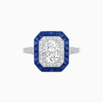 Load image into Gallery viewer, Art Deco Inspired Octagonal Halo Ring with Oval Center Stone and French-Cut Gemstone Border - Shahin Jewelry