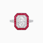 Load image into Gallery viewer, Art Deco Inspired Octagonal Halo Ring with Oval Center Stone and French-Cut Gemstone Border - Shahin Jewelry