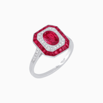 Load image into Gallery viewer, Art Deco Inspired Octagonal Halo Ring with Oval Center Stone and French-Cut Gemstone Border - Shahin Jewelry