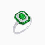 Load image into Gallery viewer, Art Deco Inspired Octagonal Halo Ring with Oval Center Stone and French-Cut Gemstone Border - Shahin Jewelry