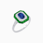 Load image into Gallery viewer, Art Deco Inspired Octagonal Halo Ring with Oval Center Stone and French-Cut Gemstone Border - Shahin Jewelry