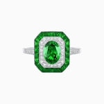 Load image into Gallery viewer, Art Deco Inspired Octagonal Halo Ring with Oval Center Stone and French-Cut Gemstone Border - Shahin Jewelry