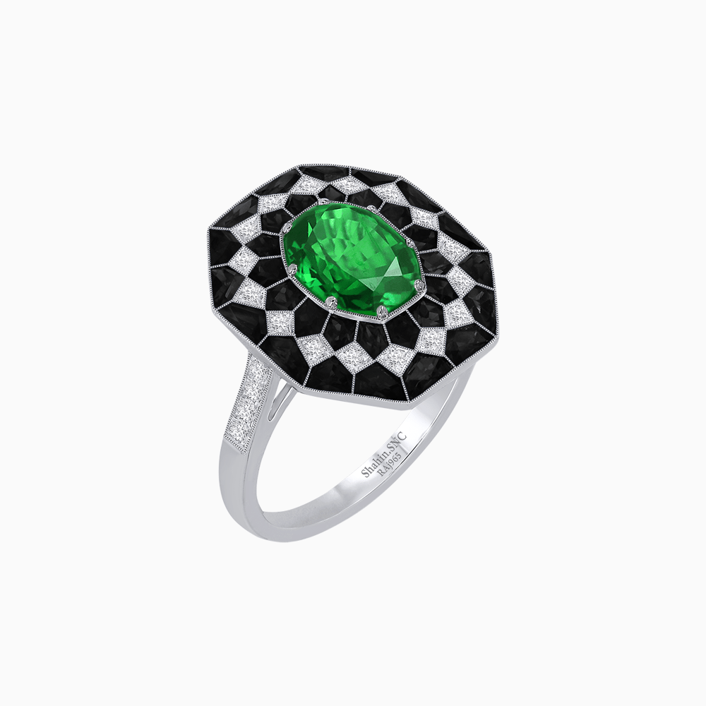 Art Deco Inspired Octagonal - shaped Geometric Ring with Diamond - Shahin Jewelry