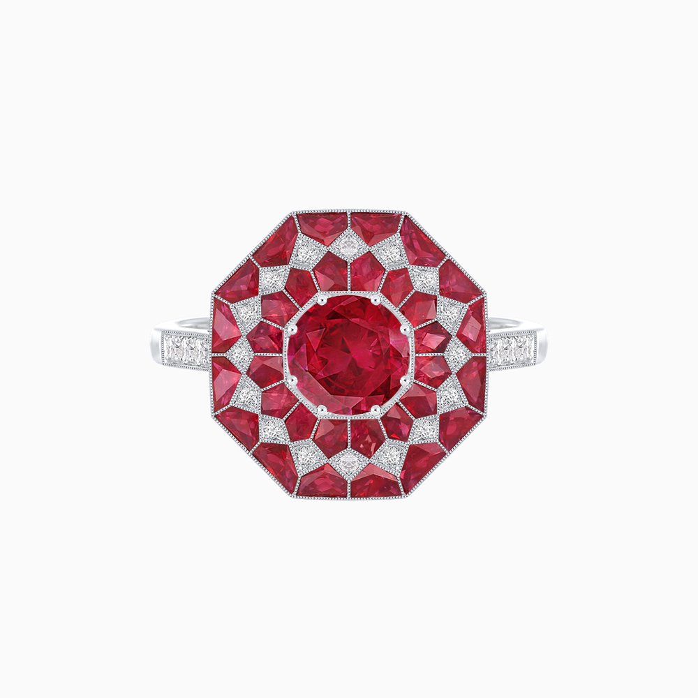 Art Deco Inspired Octagonal shaped Geometric Ring with Gemstone - Shahin Jewelry