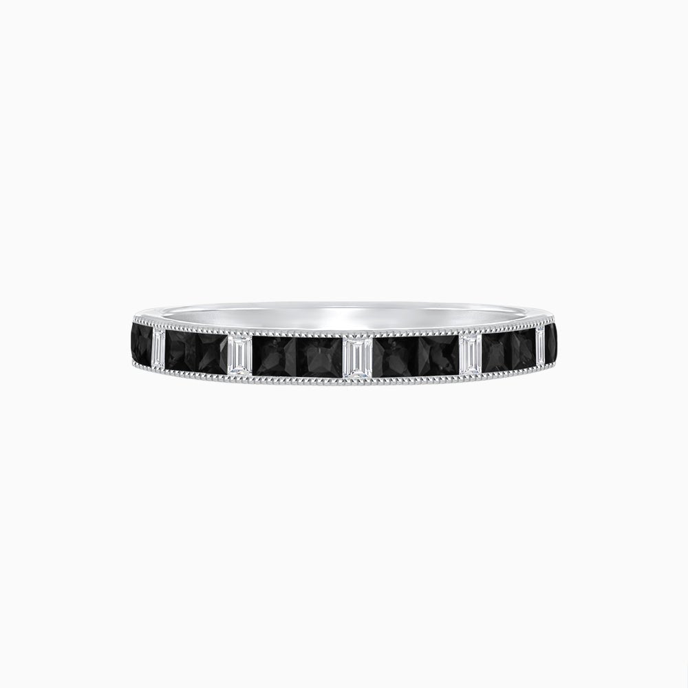 Art Deco Inspired Onyx And Diamond Half Eternity Band - Shahin Jewelry