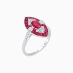 Load image into Gallery viewer, Art Deco Inspired Oval Cut Center Ring with Calibré-Cut Gemstone Navette Halo - Shahin Jewelry