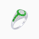 Load image into Gallery viewer, Art Deco Inspired Oval Cut Ring with Calibré Gemstone Halo and Diamond Accents - Shahin Jewelry