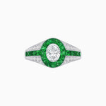Load image into Gallery viewer, Art Deco Inspired Oval Cut Ring with Calibré Gemstone Halo and Diamond Accents - Shahin Jewelry