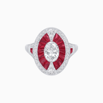 Load image into Gallery viewer, Art Deco Inspired Oval-Cut Ring with French-Cut Gemstone Halo - Shahin Jewelry