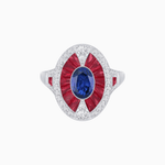 Load image into Gallery viewer, Art Deco Inspired Oval-Cut Ring with French-Cut Gemstone Halo - Shahin Jewelry