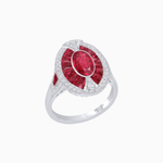 Load image into Gallery viewer, Art Deco Inspired Oval-Cut Ring with French-Cut Gemstone Halo - Shahin Jewelry