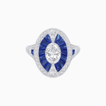 Load image into Gallery viewer, Art Deco Inspired Oval-Cut Ring with French-Cut Gemstone Halo - Shahin Jewelry