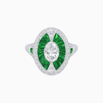Load image into Gallery viewer, Art Deco Inspired Oval-Cut Ring with French-Cut Gemstone Halo - Shahin Jewelry