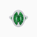Load image into Gallery viewer, Art Deco Inspired Oval-Cut Ring with French-Cut Gemstone Halo - Shahin Jewelry