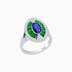 Load image into Gallery viewer, Art Deco Inspired Oval-Cut Ring with French-Cut Gemstone Halo - Shahin Jewelry