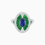 Load image into Gallery viewer, Art Deco Inspired Oval-Cut Ring with French-Cut Gemstone Halo - Shahin Jewelry