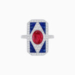 Load image into Gallery viewer, Art Deco Inspired Oval Gemstone Mosaic Diamond Ring - Shahin Jewelry