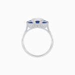 Load image into Gallery viewer, Nocturne in Blue – Art Deco Inspired Oval Ring with Diamond and Gemstone  Custom Center Stone | Geometric Elegance | Hand-Applied Milgrain