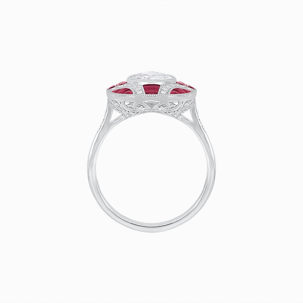 Nocturne in Blue – Art Deco Inspired Oval Ring with Diamond and Gemstone  Custom Center Stone | Geometric Elegance | Hand-Applied Milgrain
