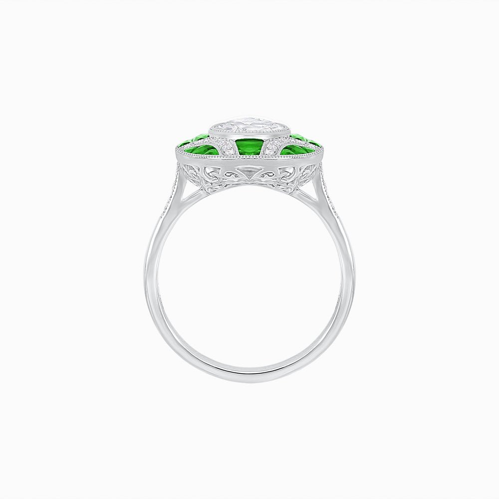 Nocturne in Blue – Art Deco Inspired Oval Ring with Diamond and Gemstone  Custom Center Stone | Geometric Elegance | Hand-Applied Milgrain