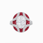 Load image into Gallery viewer, Nocturne in Blue – Art Deco Inspired Oval Ring with Diamond and Gemstone  Custom Center Stone | Geometric Elegance | Hand-Applied Milgrain