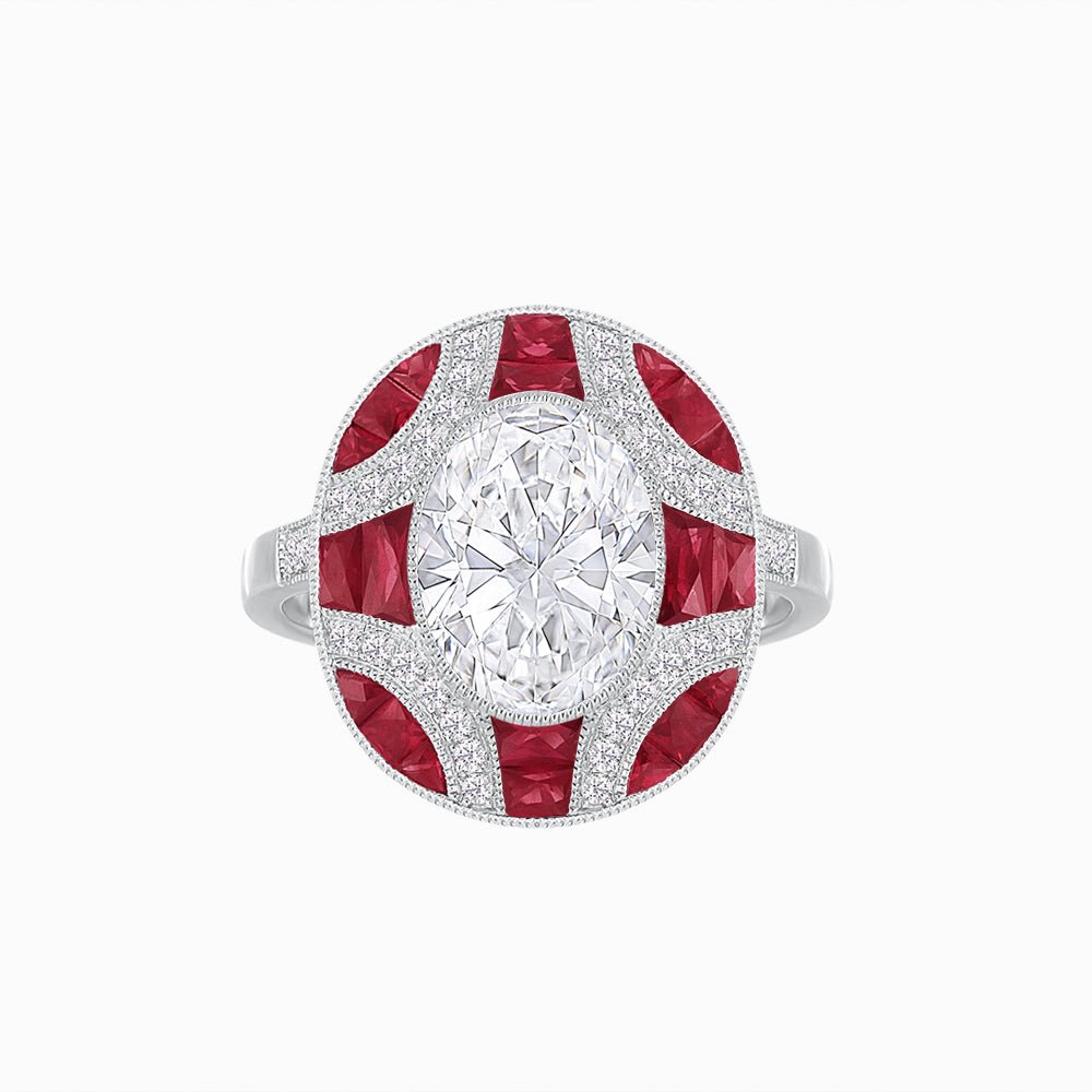 Nocturne in Blue – Art Deco Inspired Oval Ring with Diamond and Gemstone  Custom Center Stone | Geometric Elegance | Hand-Applied Milgrain