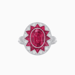 Load image into Gallery viewer, Art Deco Inspired Oval Starburst Calibré-Cut Halo Ring - Shahin Jewelry