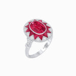 Load image into Gallery viewer, Art Deco Inspired Oval Starburst Calibré-Cut Halo Ring - Shahin Jewelry