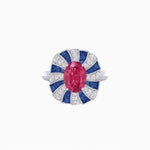 Load image into Gallery viewer, Art Deco Inspired Oval Sunburst Cocktail Ring with Calibré-Cut Gemstones - Shahin Jewelry