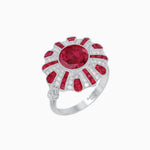 Load image into Gallery viewer, Art Deco-Inspired Peacock Diamond Ring Custom Center Stone | Fan Motif Halo | Hand-Applied Milgrain - Shahin Jewelry