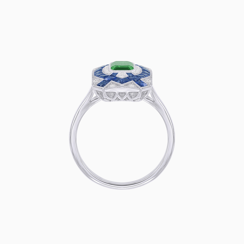 Art Deco Inspired Rectangle Cocktail Ring with Emerald Cut Gemstone - Shahin Jewelry