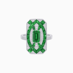 Load image into Gallery viewer, Art Deco Inspired Rectangle Cocktail Ring with Emerald Cut Gemstone - Shahin Jewelry