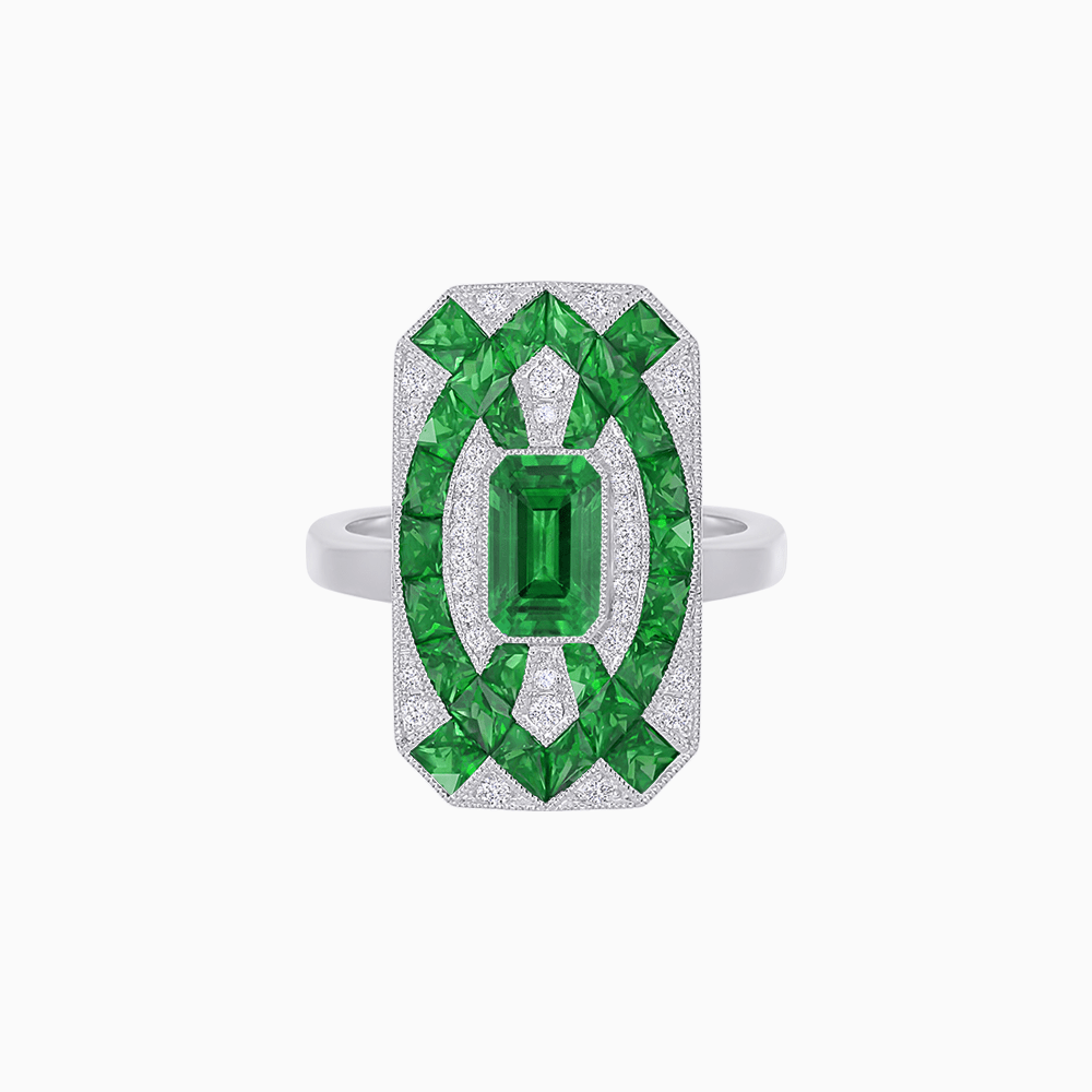 Art Deco Inspired Rectangle Cocktail Ring with Emerald Cut Gemstone - Shahin Jewelry