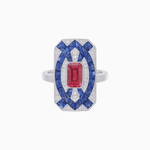 Load image into Gallery viewer, Art Deco Inspired Rectangle Cocktail Ring with Emerald Cut Gemstone - Shahin Jewelry