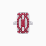 Load image into Gallery viewer, Art Deco Inspired Rectangle Cocktail Ring with Emerald Cut Gemstone - Shahin Jewelry