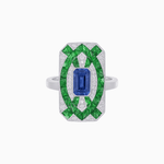 Load image into Gallery viewer, Art Deco Inspired Rectangle Cocktail Ring with Emerald Cut Gemstone - Shahin Jewelry