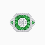 Load image into Gallery viewer, Art Deco Inspired Round Center Octagonal Calibré-Cut Halo Engagement Ring - Shahin Jewelry