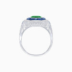 Load image into Gallery viewer, Art Deco Inspired Round Center Octagonal Calibré-Cut Halo Engagement Ring - Shahin Jewelry
