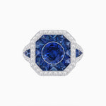 Load image into Gallery viewer, Art Deco Inspired Round Center Octagonal Calibré-Cut Halo Engagement Ring - Shahin Jewelry